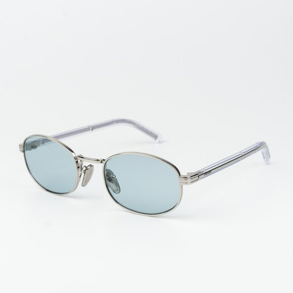 Prada Women Sunglasses Silver Azure Oval  PRB53S 1BC40N NEW AUTHENTIC - Picture 1 of 13